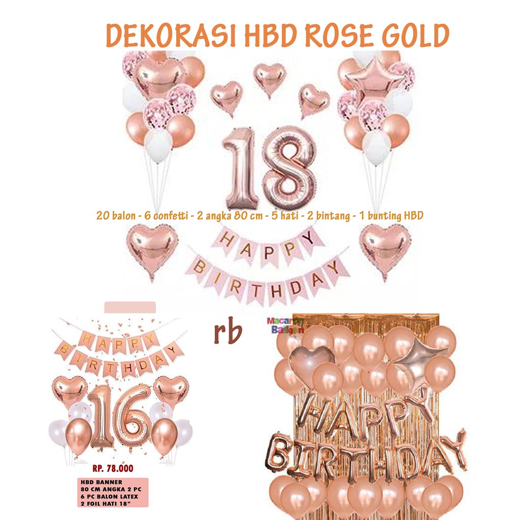 Jual paket dekorasi ulang tahun rose gold paket balon ultah paket