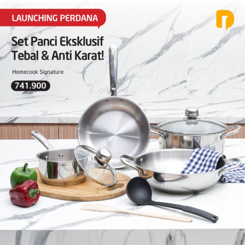 Homecook Signature Panci Set Panci Stainless Premium Tebal Wajan Teflon  Frypan Fry Pan Frying Pan Wok Casserole Saucepan Panci Susu