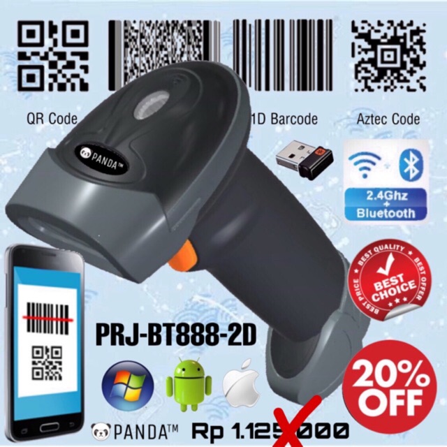 Jual 2D PRJ-BT888 Wireless Barcode Scanner QR Code-E-Faktur (Bluetooth+