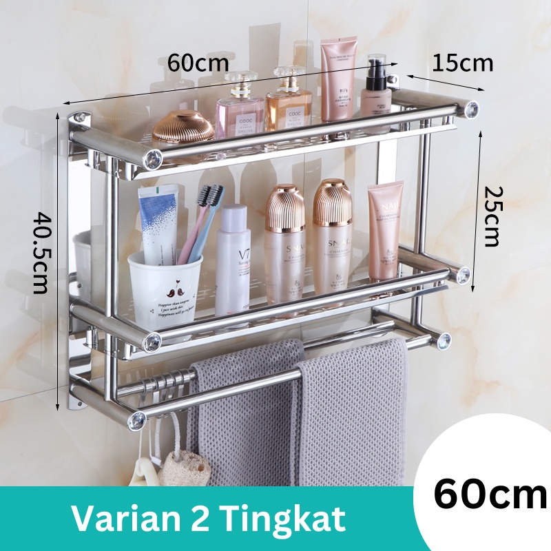 Jual Es Rak Kamar Mandi Dinding Rak Bumbu Dapur Stainless Steel Rak Tempel Gantung Tempat Handuk