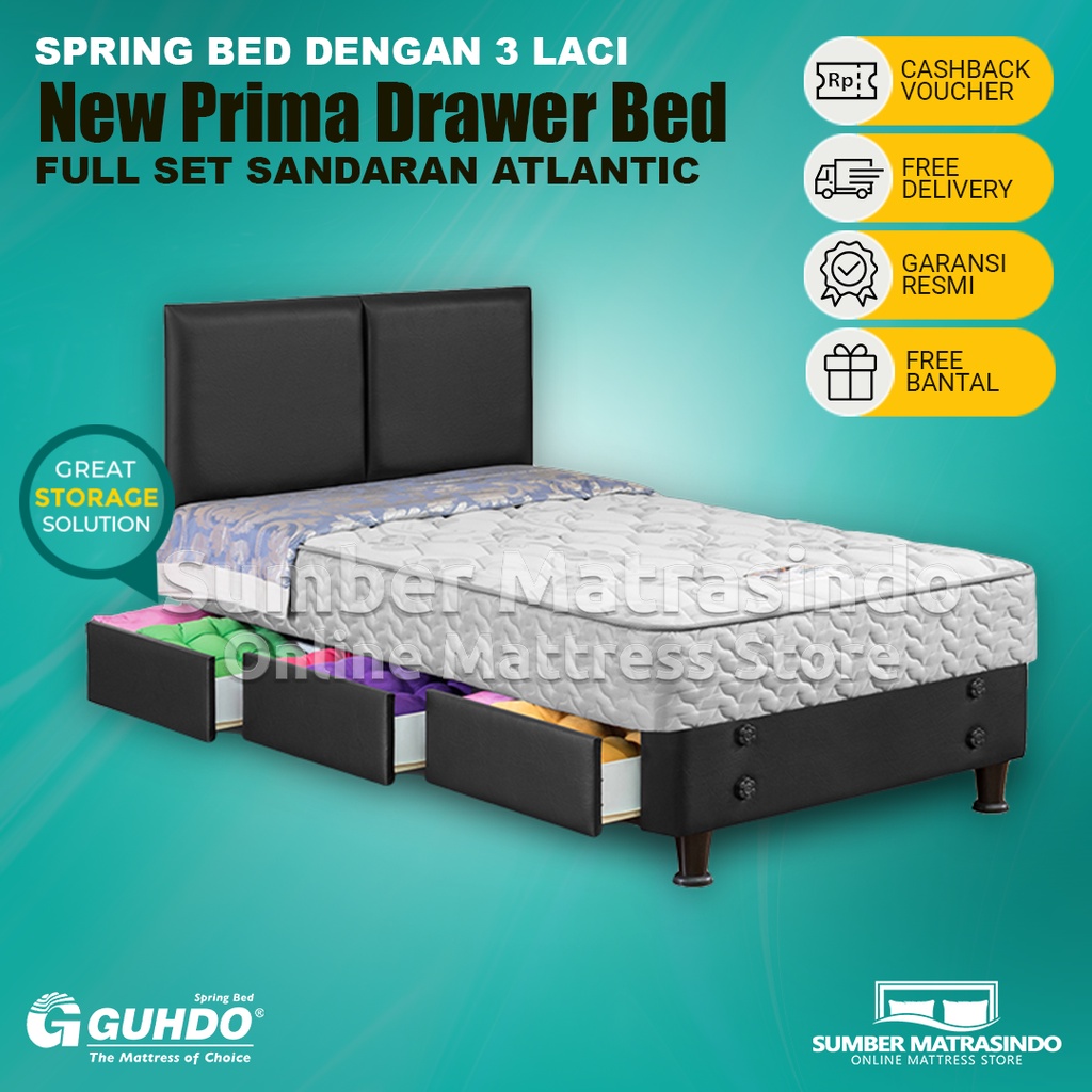 Jual Guhdo Spring Bed 3 Laci New Prima Drawer Bed HB Atlantic FULL SET / TANPA SANDARAN 90x200