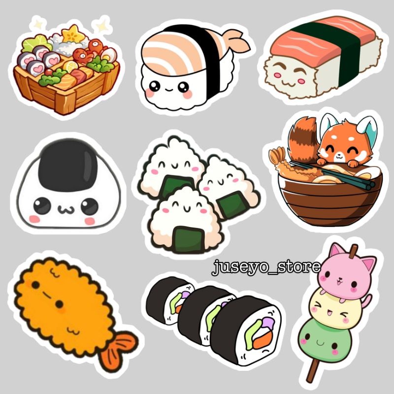 Jual (10x10cm)Sushi sticker stiker lucu sashimi jepang food japan snack ...