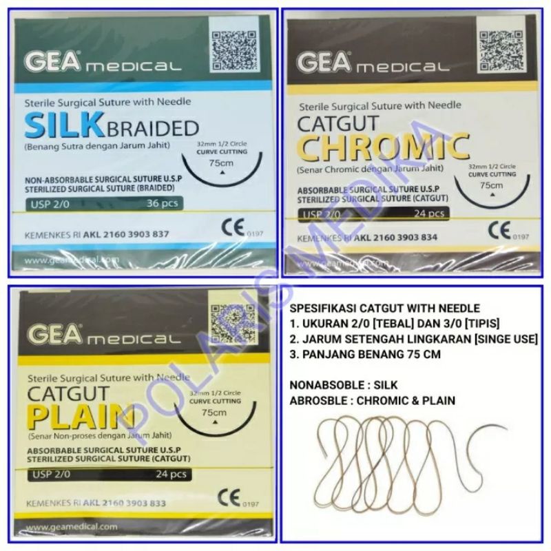 Jual Catgut Benang Jahit Hecting Cat Gut Suture Silk Chromic