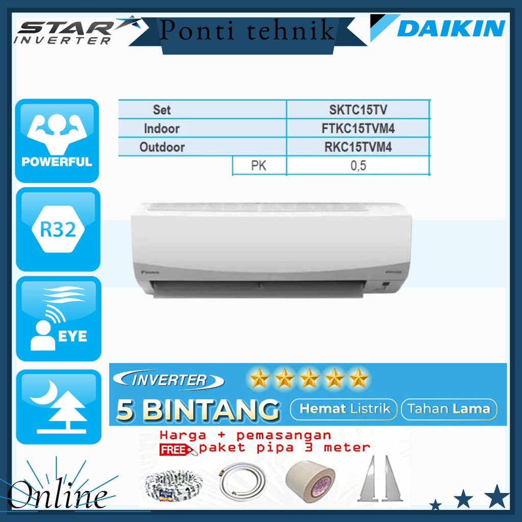 Jual Ac Daikin Star Inverter Ftkc Tvm Pk Pasang Shopee Indonesia