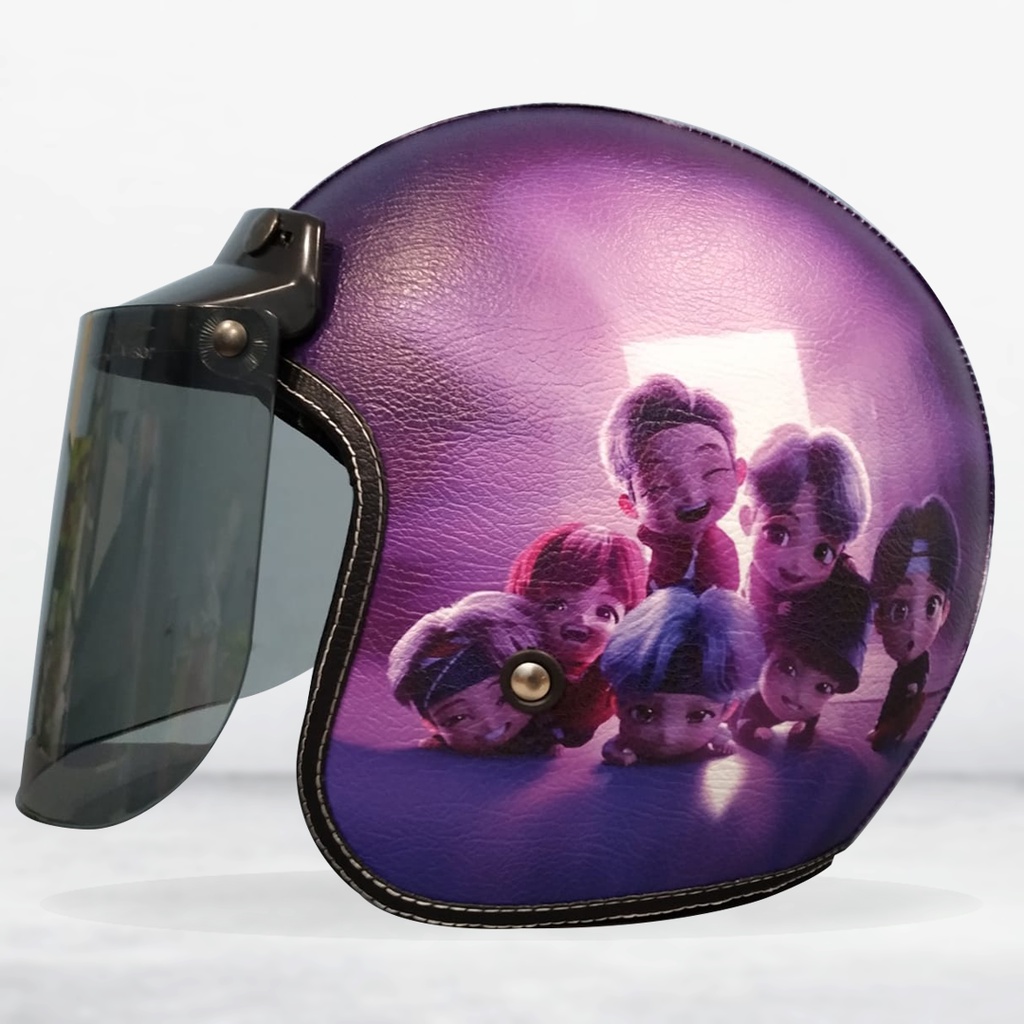 Jual Helm Retro Bogo Kulit BTS Ungu Kaca Bubble Halfface Helmet Helm ...