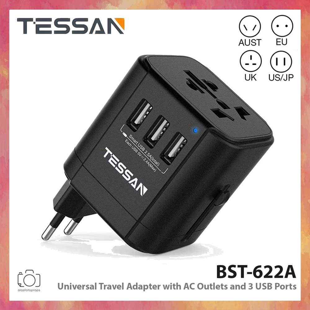 Jual TESSAN BST-622A Universal Travel Adapter 3 USB Ports & AC Socket ...