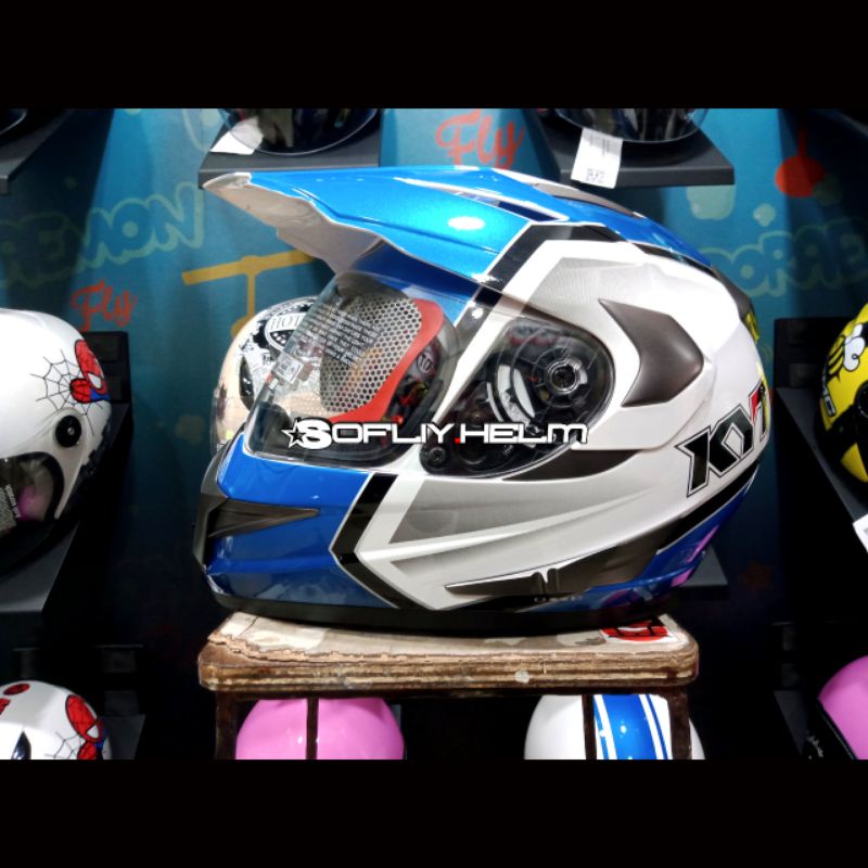 Jual HELM KYT ENDURO 1 WHITE BLUE DOUBLE VISOR KYT FULL FACE KYT