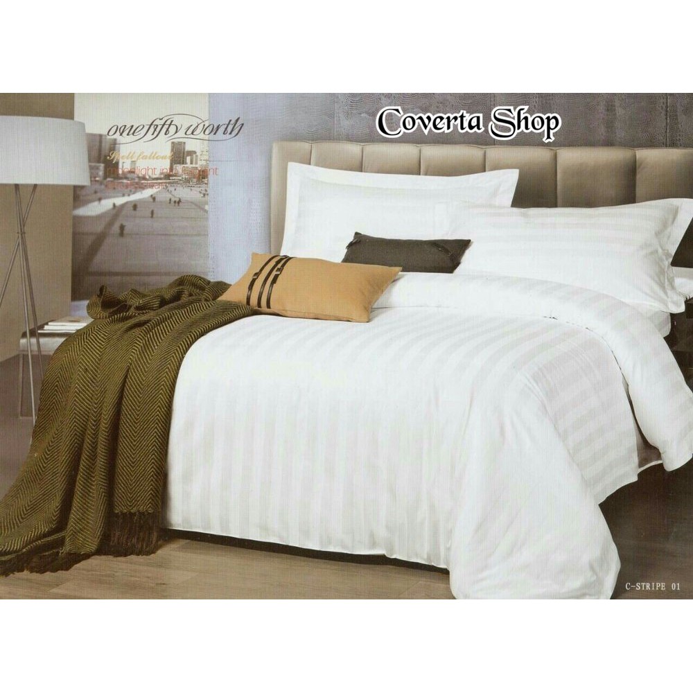Jual Jual Bed Cover Set Hotel Polos Putih Salur Queen Size