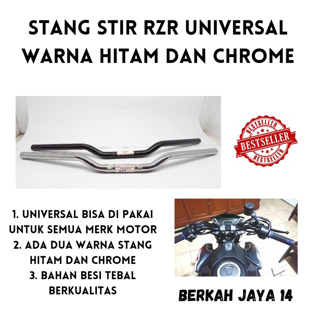 Jual STANG STIR MOTOR RZR UNIVERSAL WARNA HITAM CHROME BAHAN BESI TEBAL ...