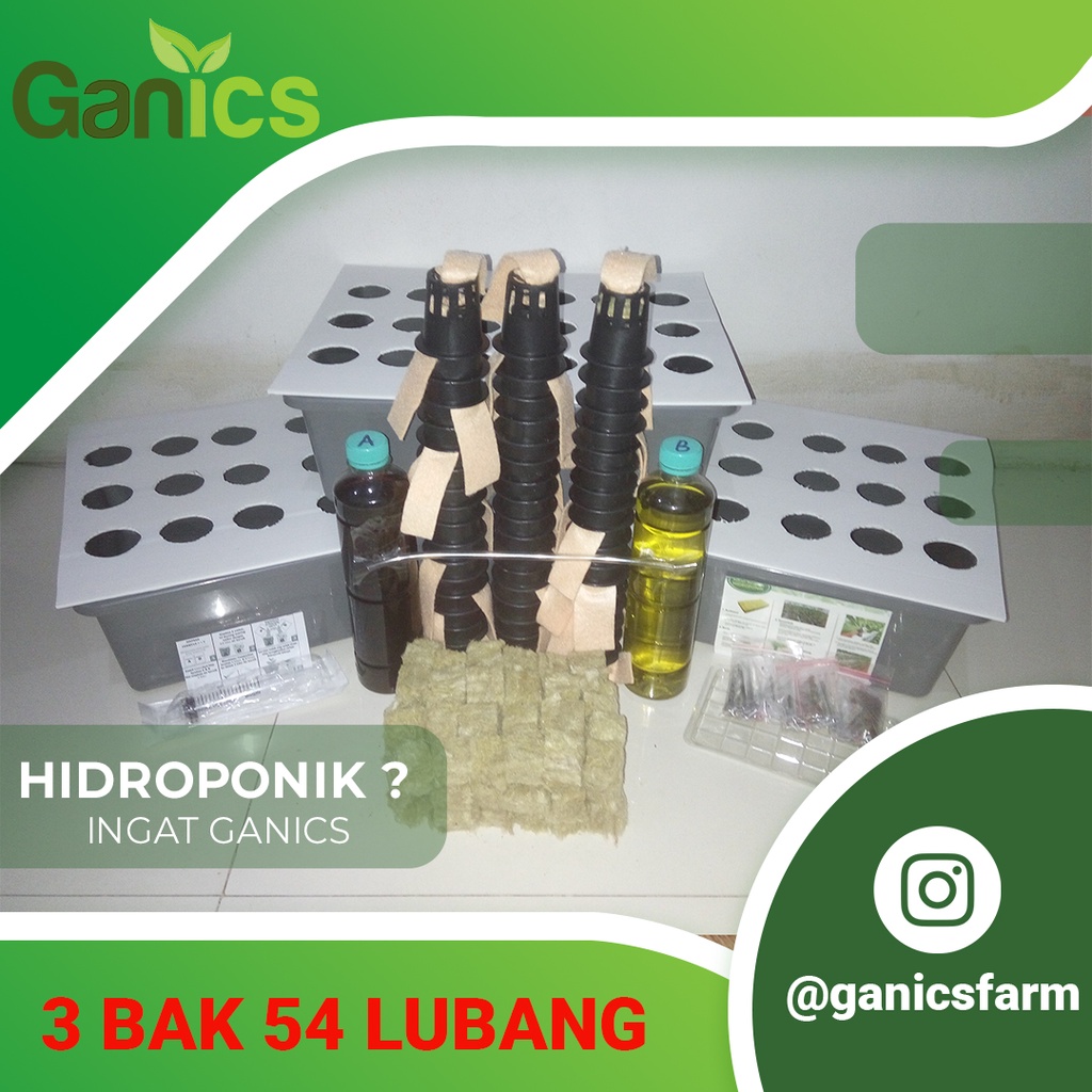 Jual Paket Starter Kit Hidroponik 3 Set 54 Lubang Sistem Wick Lengkap