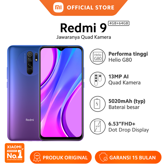 Jual Official Xiaomi Redmi 9 (4GB+64GB) 13MP Quad Kamera Helio G80 ...