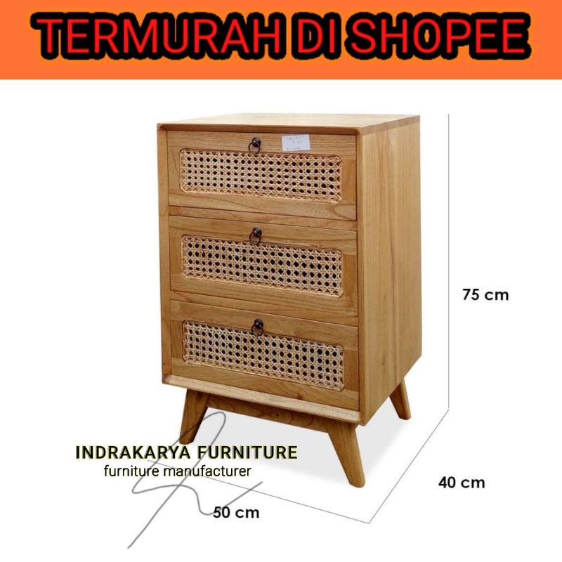 Jual Bedside Table Meja Nakas Laci Rotan Kayu Jati Solid Free Ongkir Shopee Indonesia