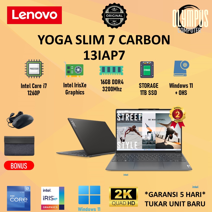 Jual Laptop Lenovo Yoga Slim Carbon Touch I P Gb Tbssd Irisxe