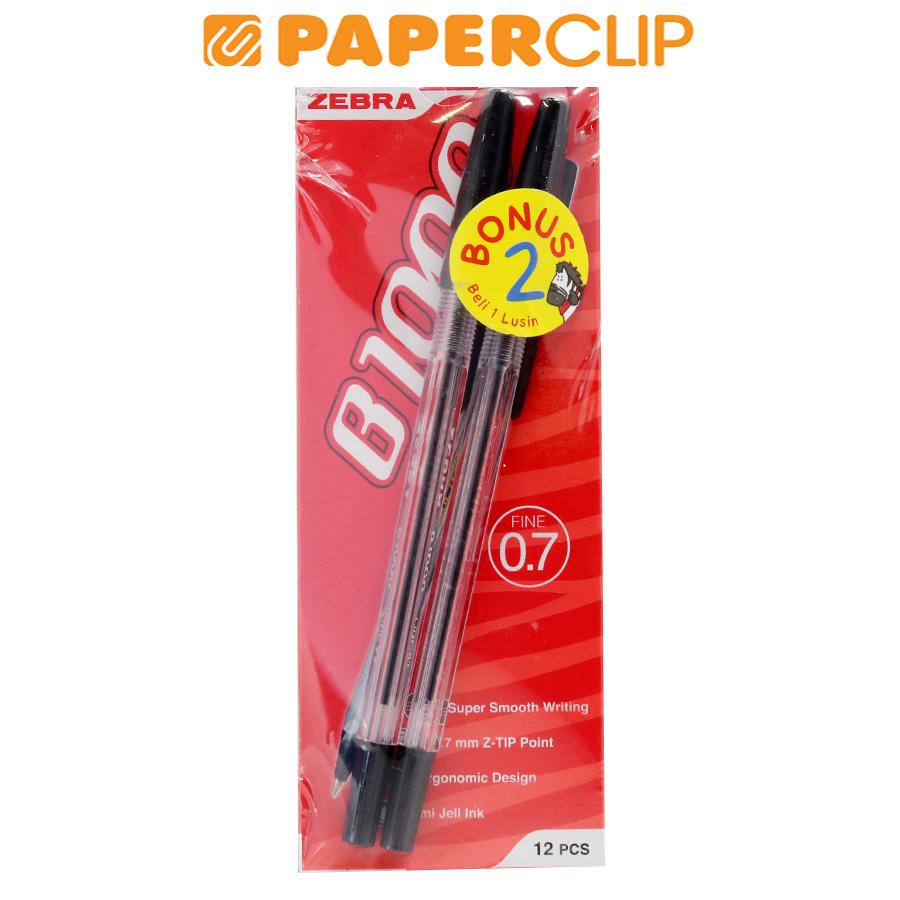 BALLPOINT ZEBRA B-1000 TRANSPARENT ISI 12 HITAM