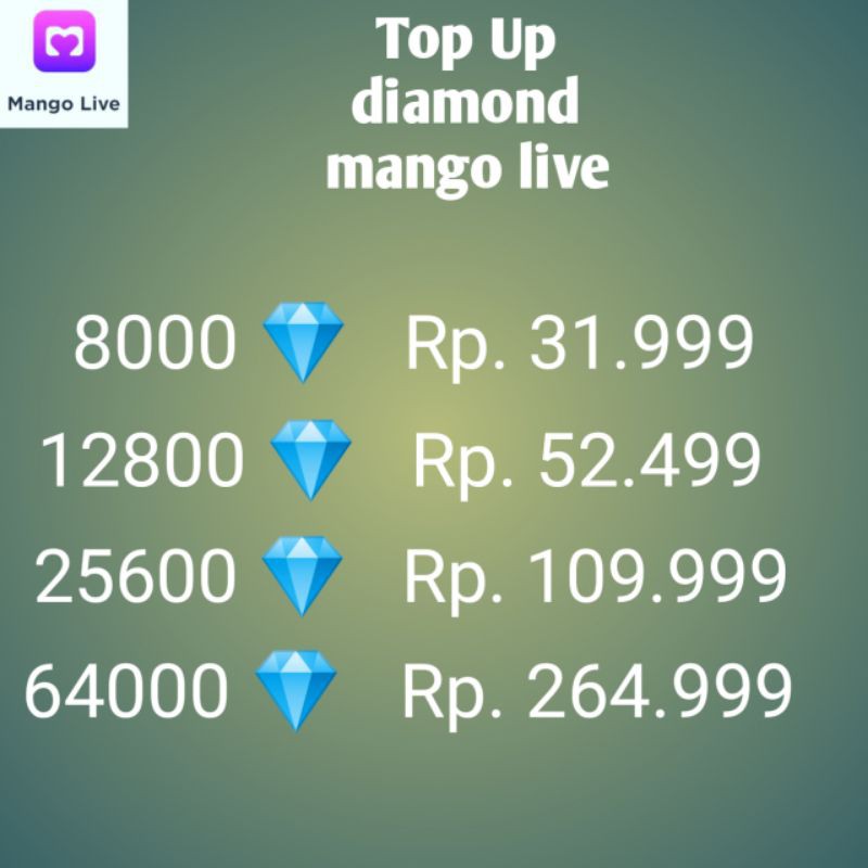 Jual Mango Live Top Up, Diamond Mango Live(Via ID) | Shopee Indonesia