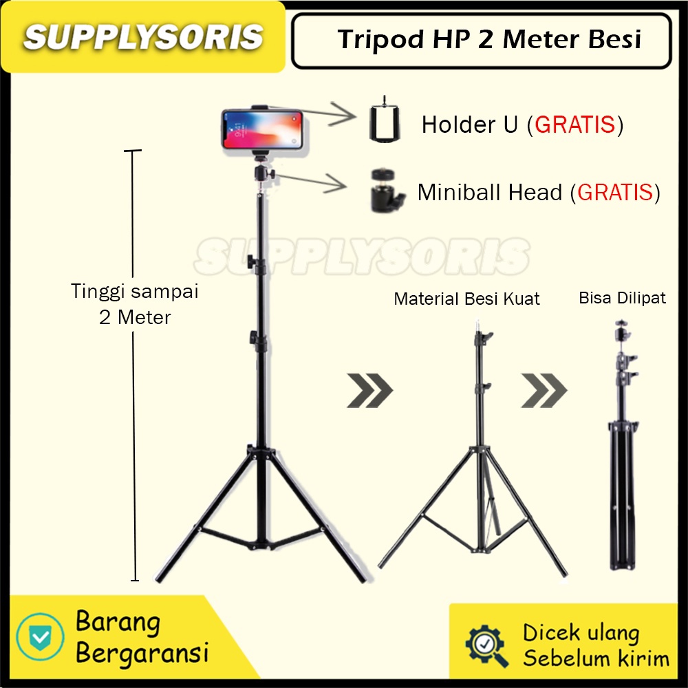 Jual Tripod Hp 2 Meter Tripod Hp Kamera Ringlight Bahan Besi Free Holder U Tripot Hp Kokoh 9329