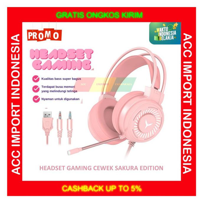 Jual Headphone Gaming Cewek Ladies Pink Lucu Headset Gamers