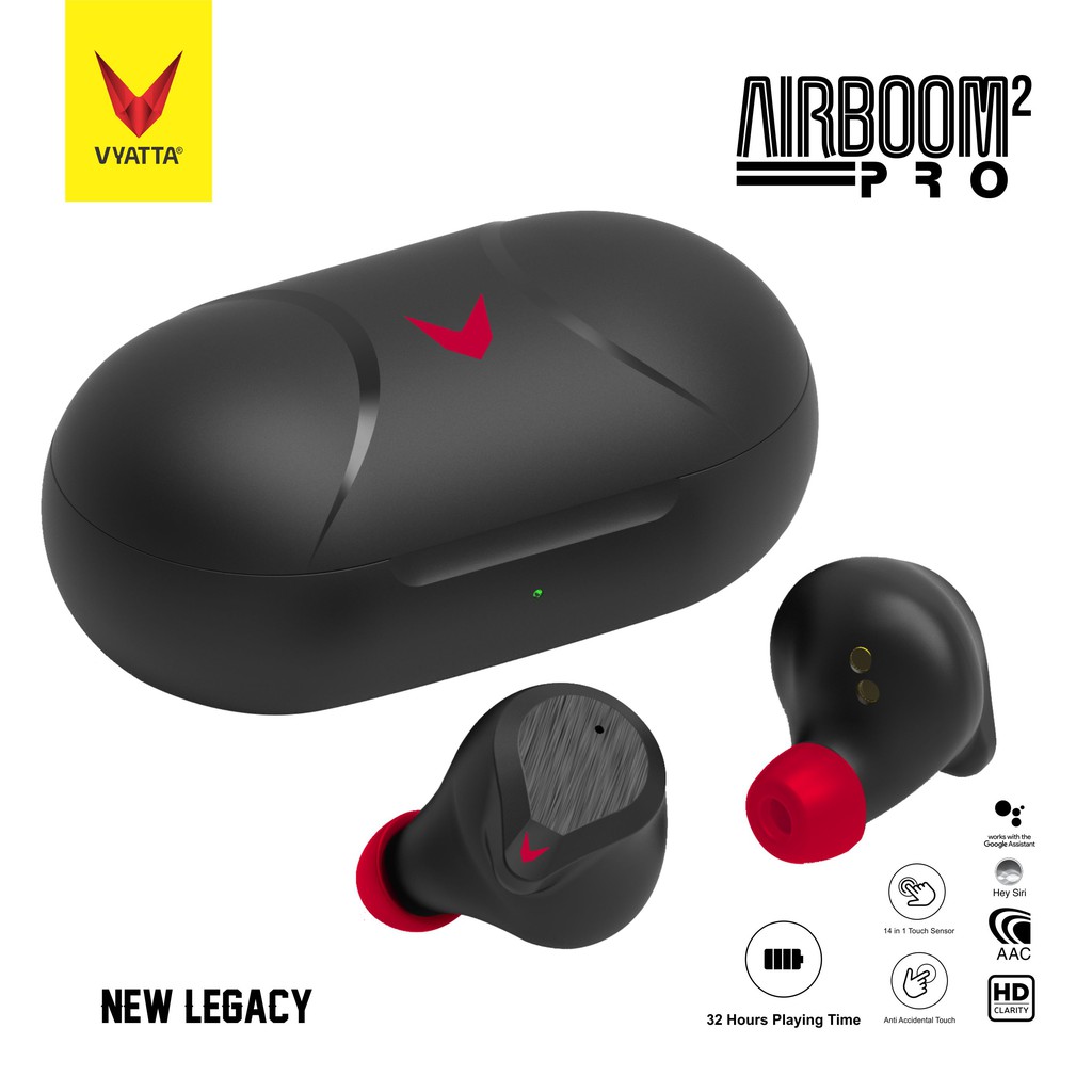 VYATTA AIRBOOM PRO 2 TWS BLUETOOTH EARPHONE ENC 32 Hours Playing Time 14 in 1 Touch Sensor