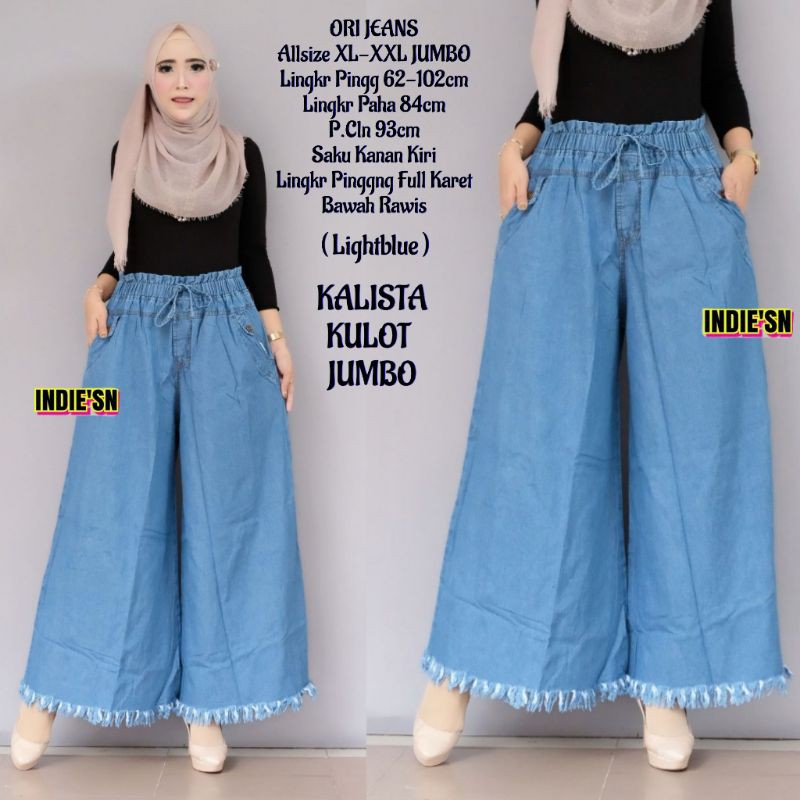 Kulot Semi Jeans Hias Ban Pinggang Pinggang Karet Belakang, 59% OFF