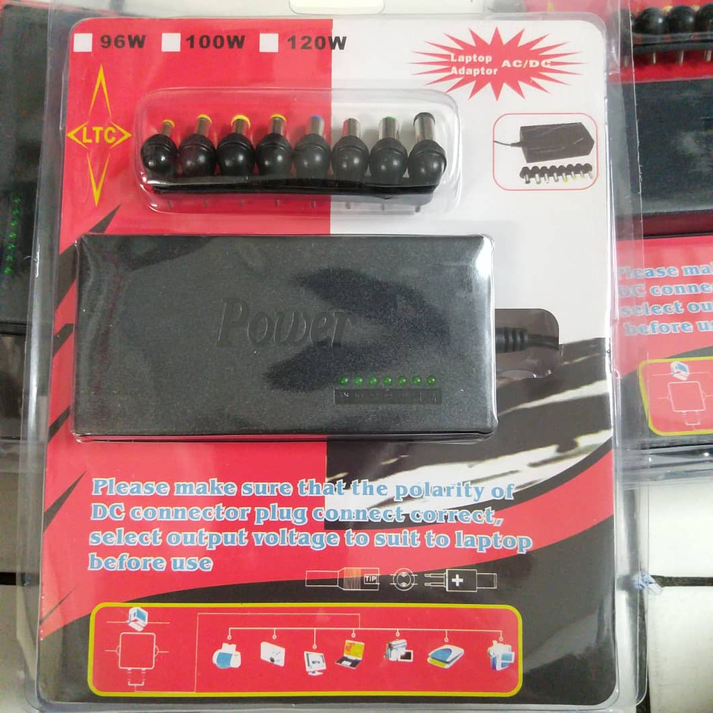 Adattatore di Alimentazione Universale AC/DC per Notebook e Laptop 120W 15V 8A / 16V 7.5A / 18.5V 6.5A / 19V 4.3A / 19.5V 6A / 20V 6A