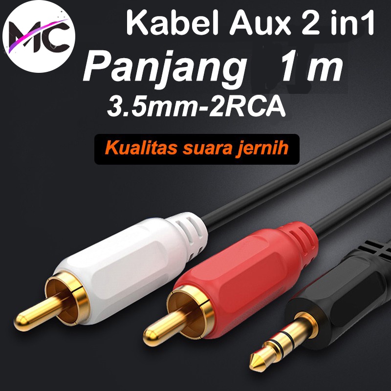 Jual Kabel Audio AUX Cable 2in1 Jack 3.5mm to 2 Rca Male 1 Meter ...