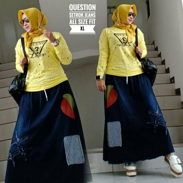 Jual Setelan rok jeans wash dan kaos g*ess | Shopee Indonesia
