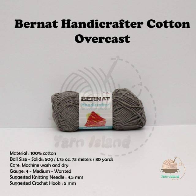 Bernat Handicrafter Cotton Yarn - Solids-Overcast