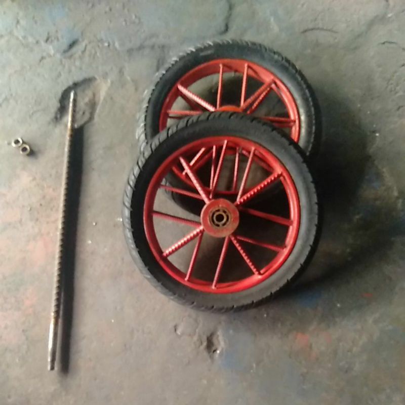 Jual Roda Gerobak Ukuran 14 Inci Ruji Silang Merah Velg Baru Roda Gledekan Roda Bantu Gerobak 0696