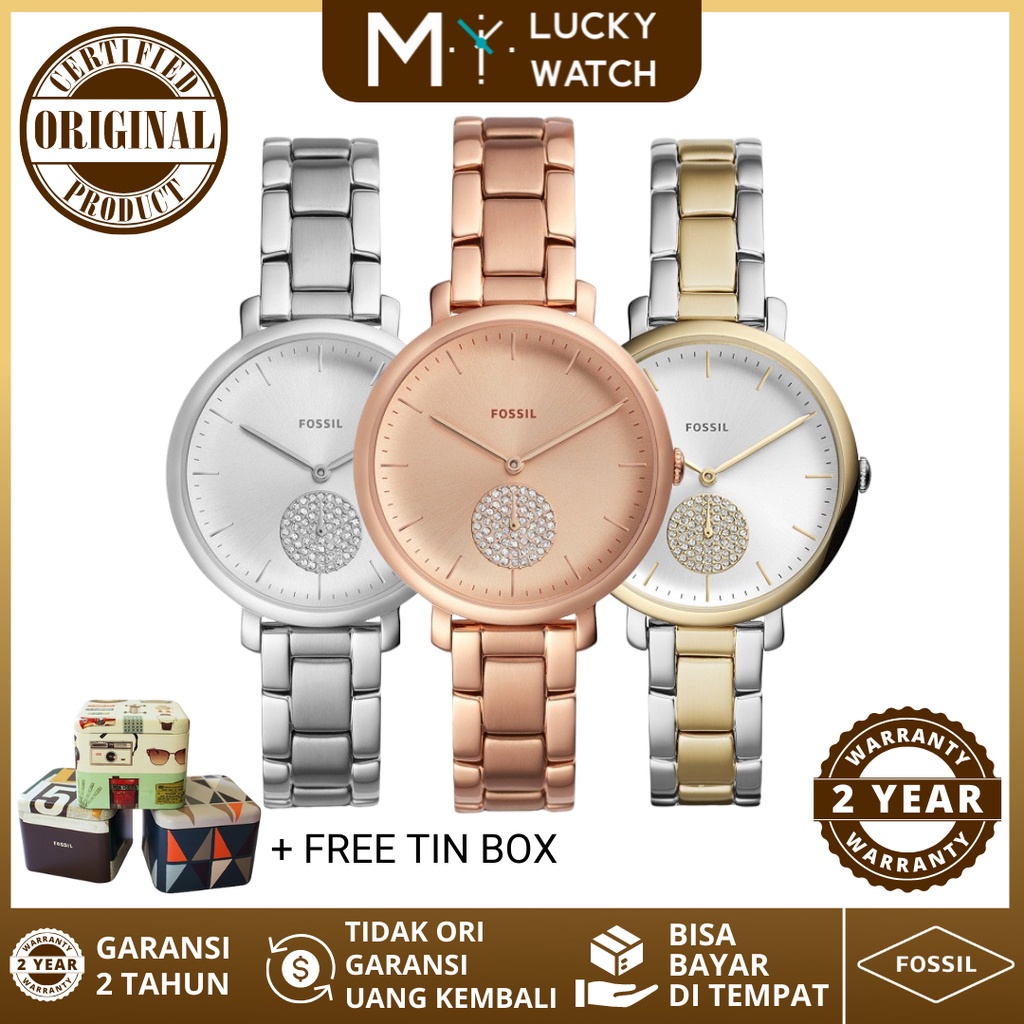 Original Garansi 2 Thn Jam Tangan Wanita ES4437 ES4438 ES4439 Jacqueline Stainless Steel Rose Gold Silver Emas Perempuan ES 4437 ES 4438 ES 4439