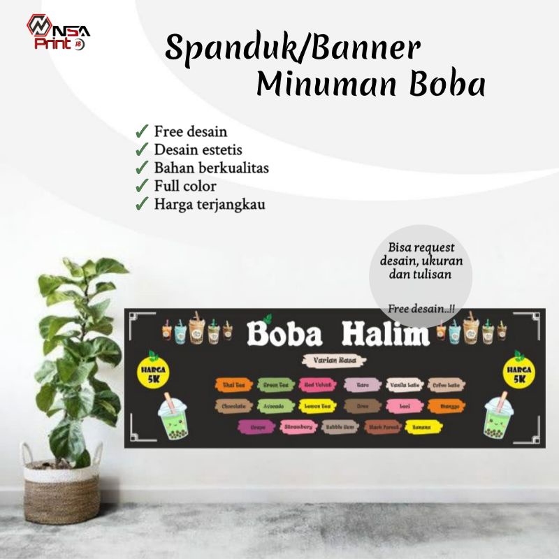 Jual Cetak Bannerspanduk Spanduk Kedai Boba Drink Dan Coffe Bisa Request And Free Desain 2233