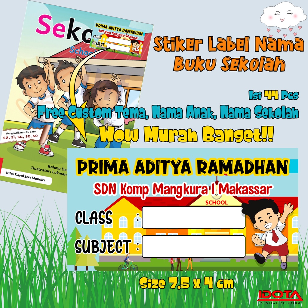 Jual Stiker Label Nama Buku Sekolah Kelas Pelajaran Anak Sekolah SD SMP ...