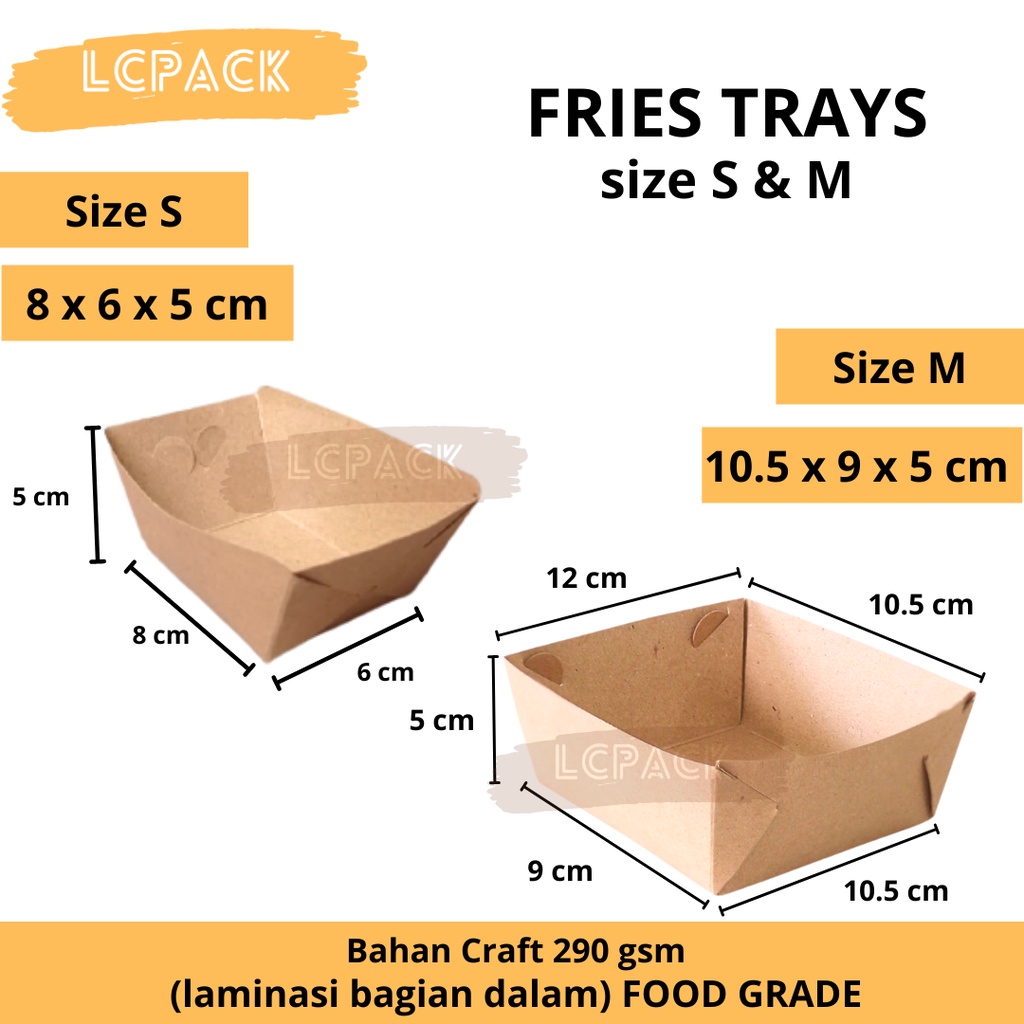 Jual Paper Fries Tray Tempat Sajian Kentang Goreng Box Kentang Goreng Kardus Coklat Dus Box