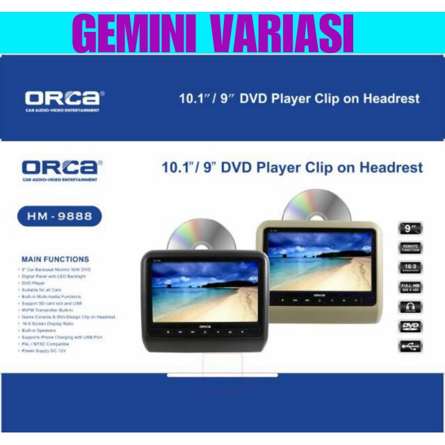 Jual TV HEADREST/ TV SANDARAN KEPALA MV B29 ORCA HM9888 MODEL CLIP ON