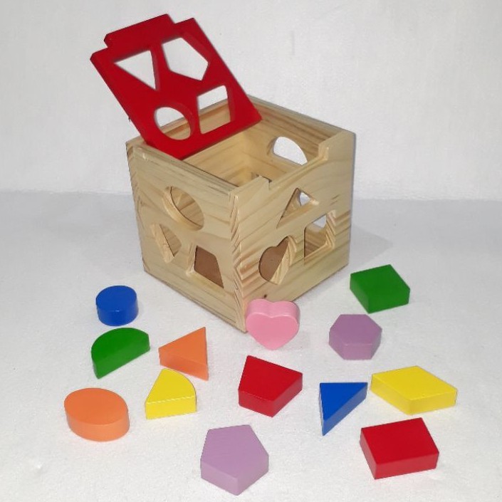 Jual Box Geo Shape Natural Mainan belajar Kotak geo sablon edukasi kayu ...
