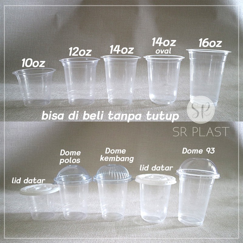 Jual Cup Gelas Plastik 12 oz , 14 oz, 14 oval, 16 oz Premium Tebal