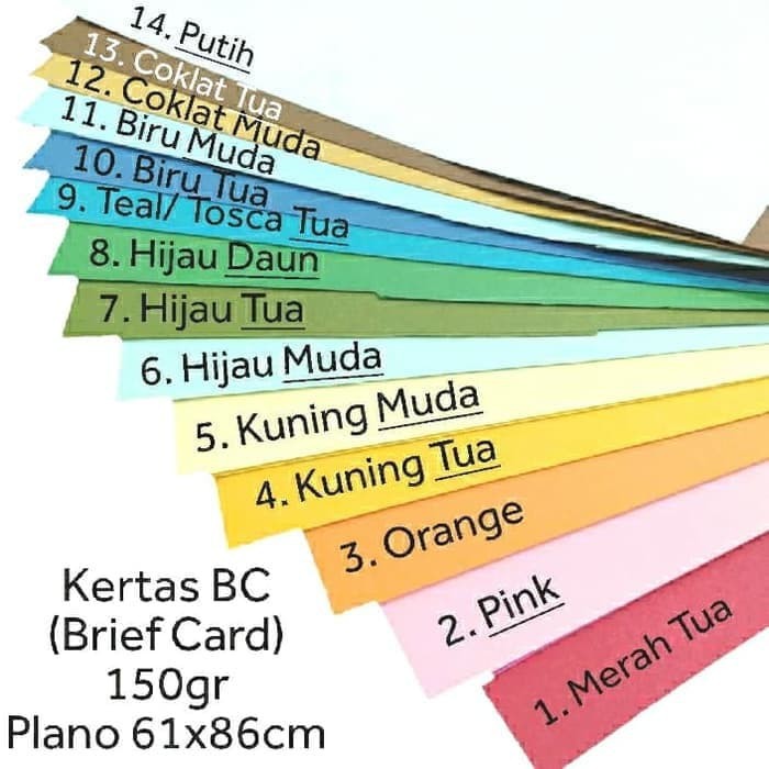 Jual 10 lembar / Karton BC Manila Plano 150 grm 61x86 warna | Shopee ...