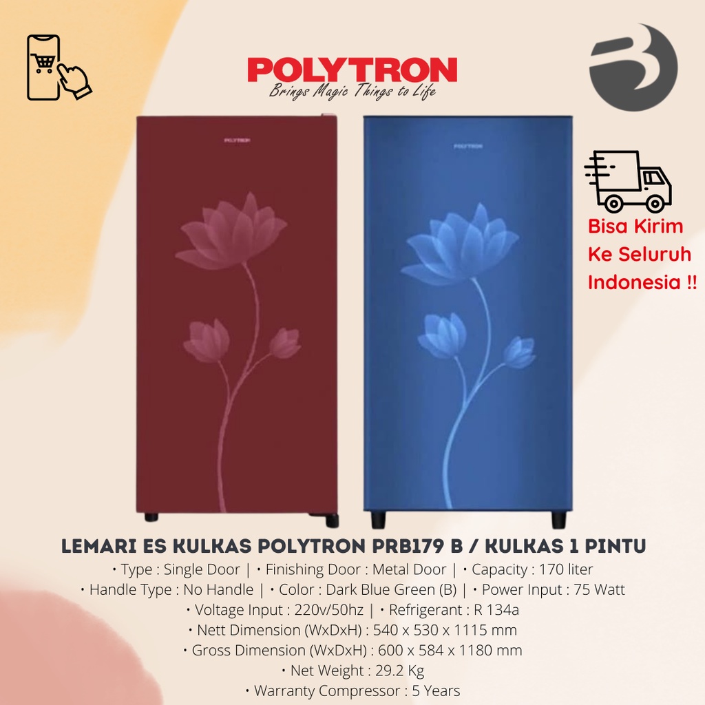 Jual LEMARI ES KULKAS POLYTRON PRB179 B / KULKAS 1 PINTU POLYTRON ...