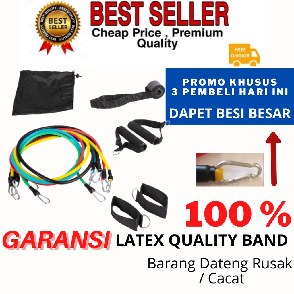 Jual RESISTANCE BAND SET 11 IN 1 KARET ELASTIS PANJANG GYM TALI