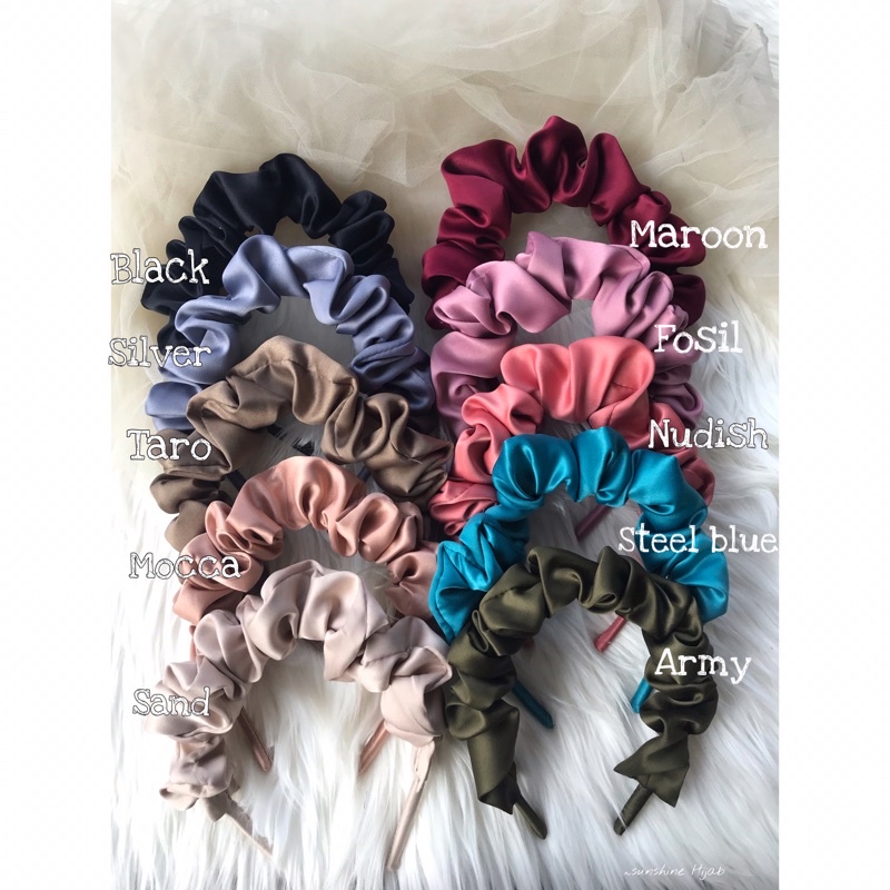 Jual Bando Satin Bandana Korea Aksesoris Rambut Bando Scrunchie Kerut Puff Headband Ruffle 