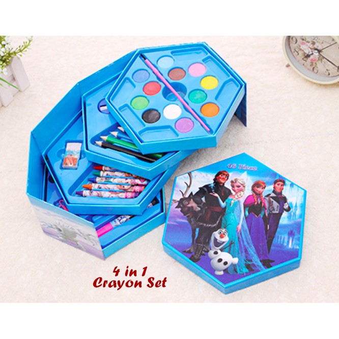 Jual 4 in 1 Crayon Set FROZEN (4 tingkat isi 46 pcs crayon) | Shopee ...