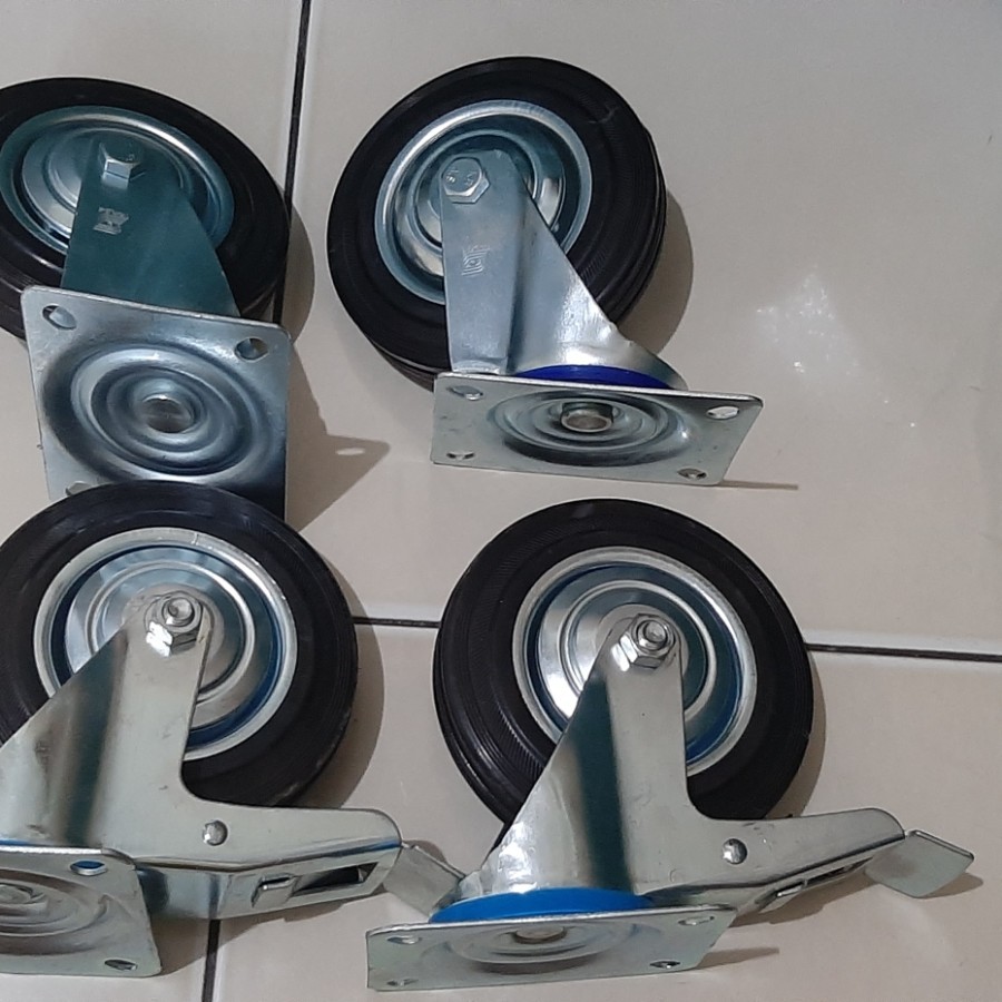 Jual Roda Karet 6inch 4pcs/1set (2putar 2rem) | Shopee Indonesia