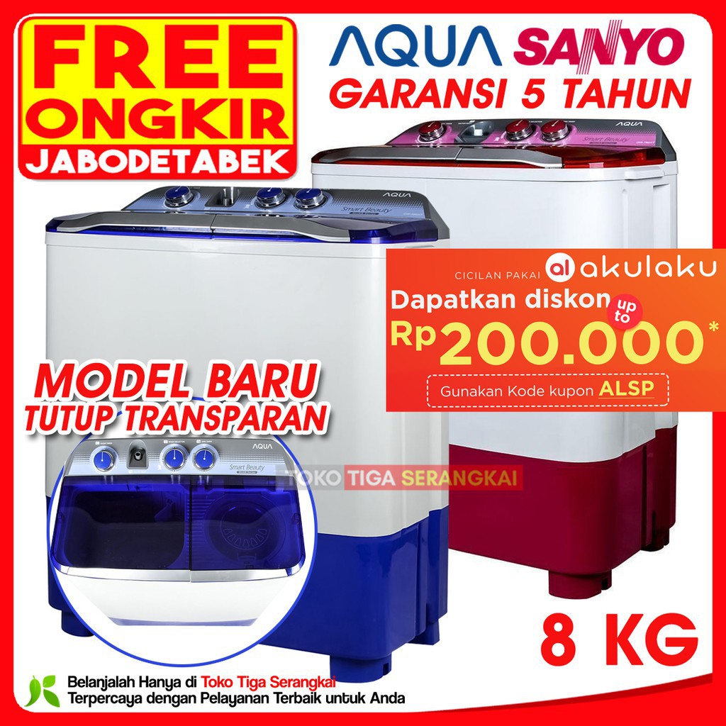 Jual Aqua Mesin Cuci 2 Tabung 8 Kg QW-880XT (FREE ONGKIR JABODETABEK ...