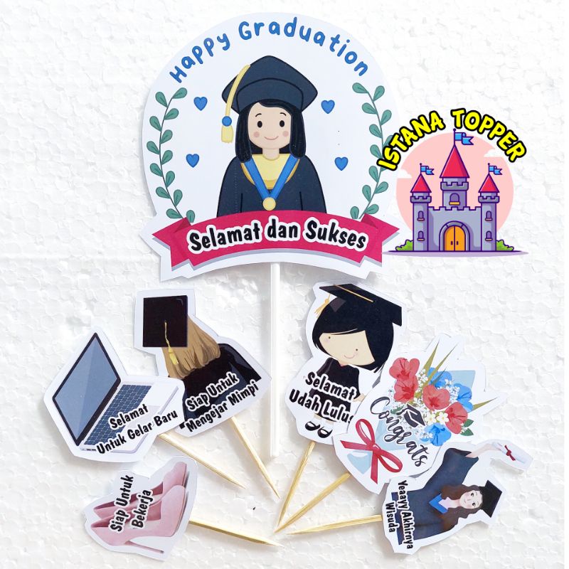 Jual Topper Cake STANDART / CUSTOM Tema Wisuda / Topper Graduation ...