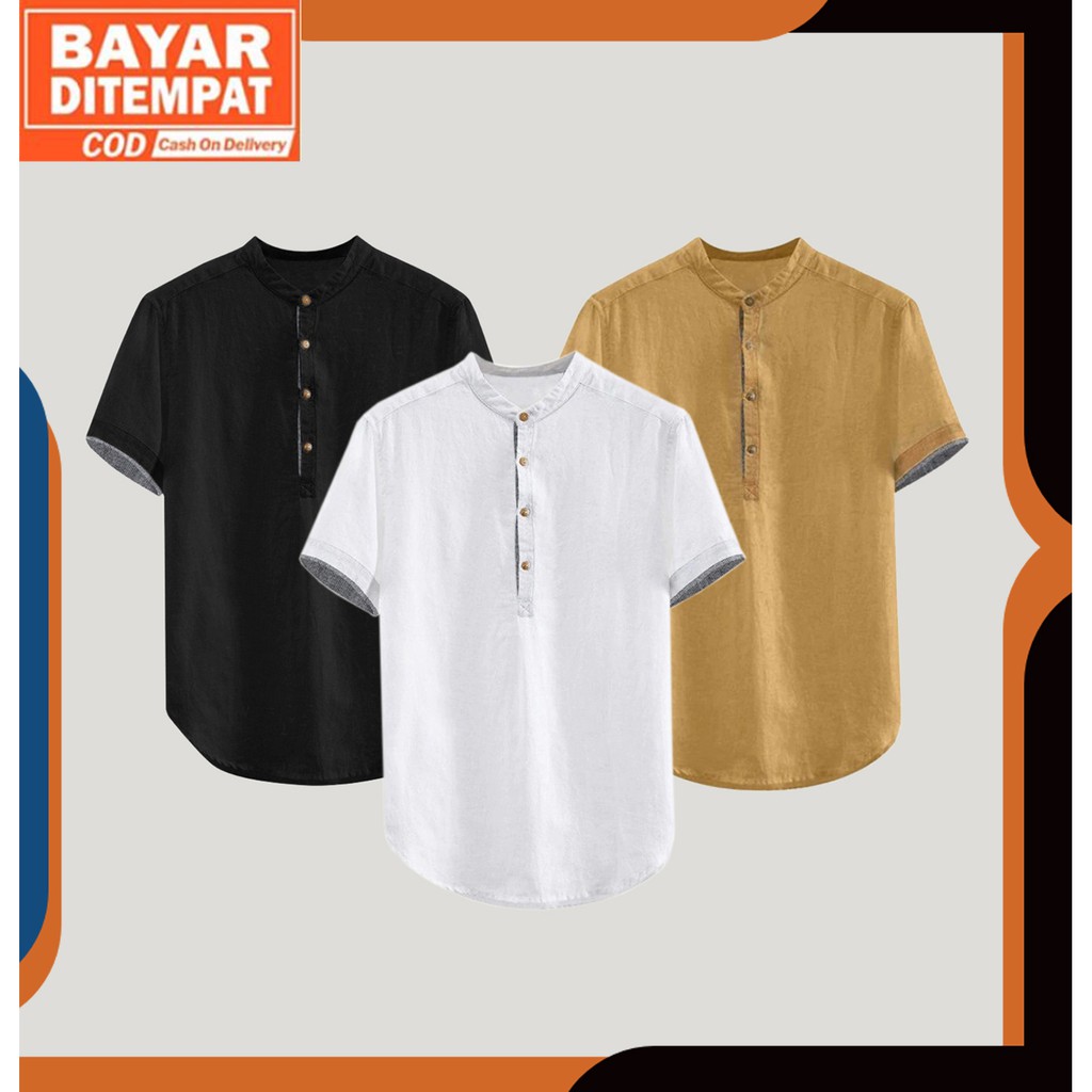Baju Koko Hanafi Lengan Pendek Kemeja Muslim Pria Aware Muslim Terbaru