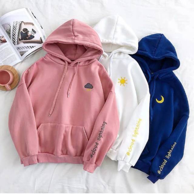 Sweater Hoodie Wanita Cloud Sweater Fleece Model Korea Hangat