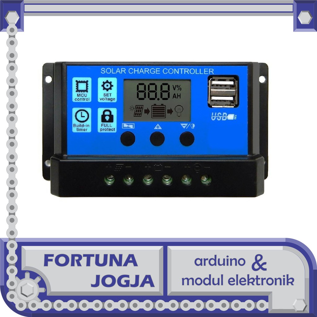 Jual Solar Charge Controller PWM LCD Display Dual USB Output 12V/24V ...