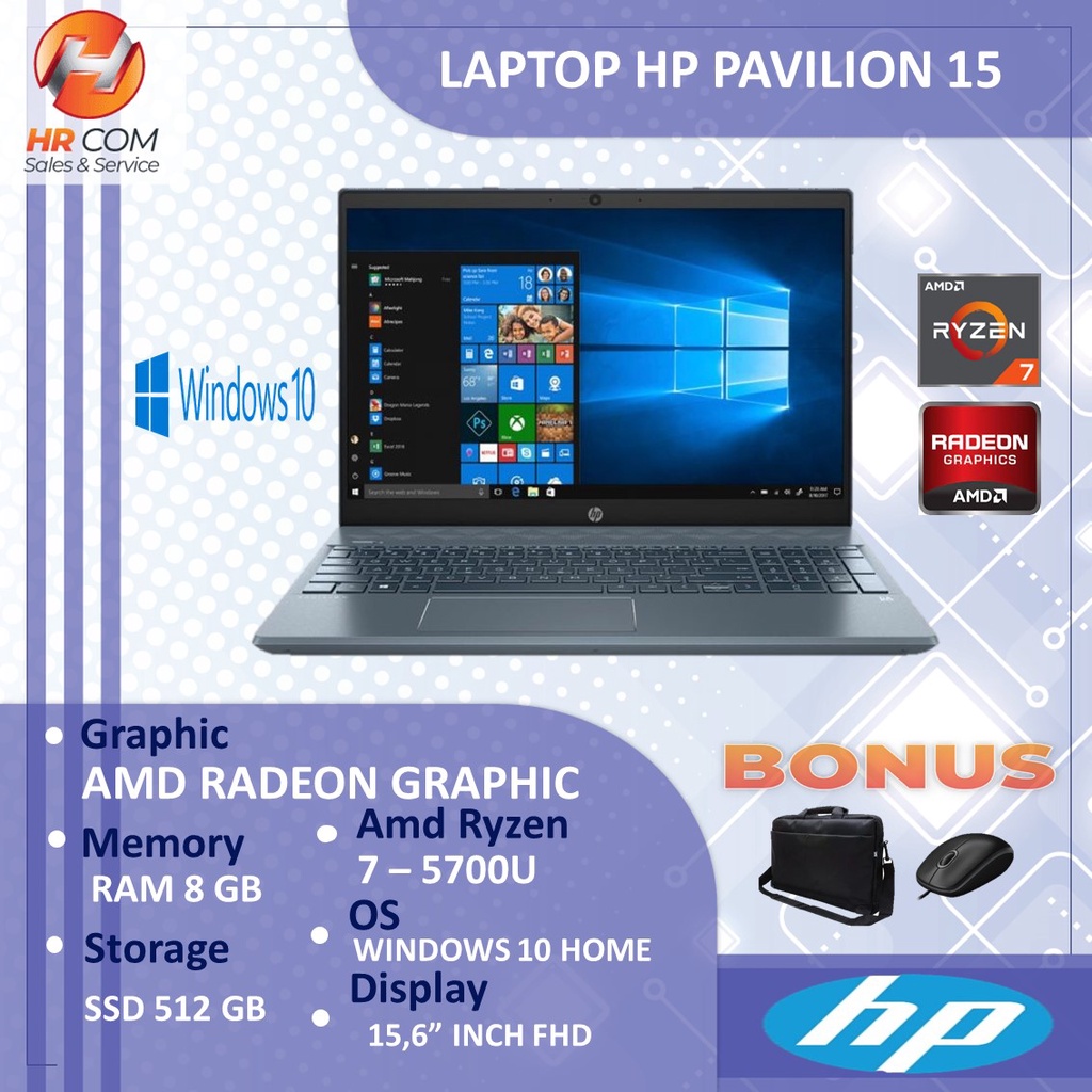 Laptop Gaming HP PAVILION 15 RYZEN 7 5700U RAM 16GB 512SSD VEGA8 15.6FHD  BLUE