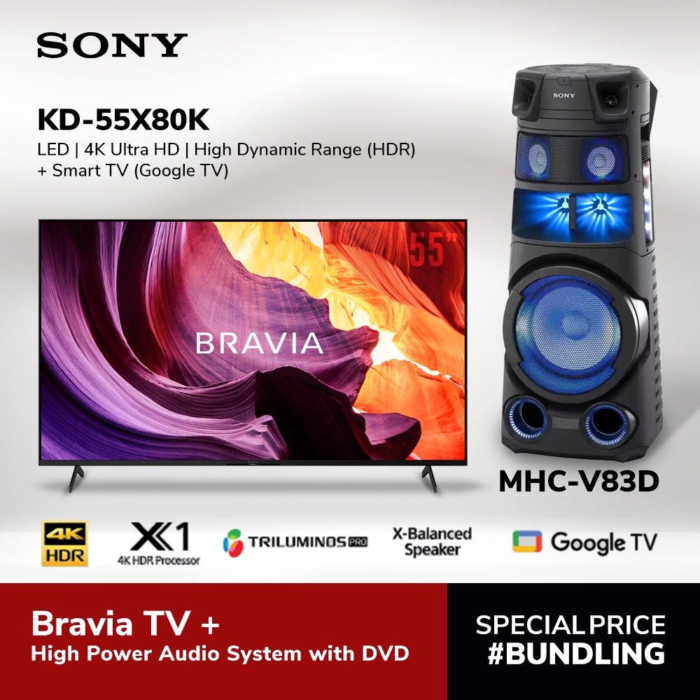 Jual Sony Bundling Bravia LED X80K & High Power Audio System MHC-V83D