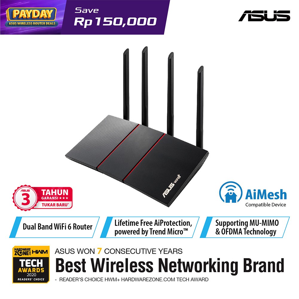 Jual ASUS RT-AX55 AX1800 Dual-Band Gigabit Wireless Router | Shopee ...