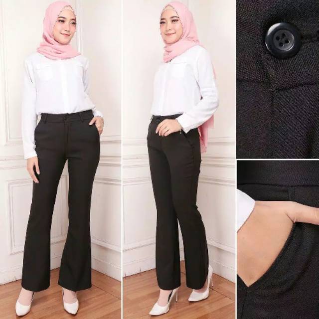 Jual Celana Hitam Panjang Kerja Model Cutbray Cewek Formal Wanita